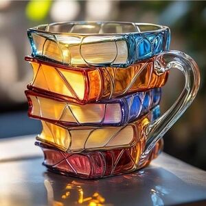 Colorful Glass Book Reading Stack Coffee Espresso Mug